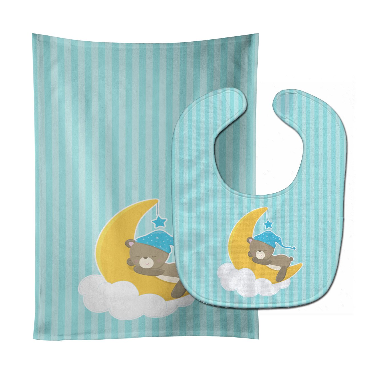 Baby Boy Bear Sleeping Baby Bib & Burp Cloth Easy-Clean Baby Bib Baby Feeding Accessory Baby Mealtime Essential