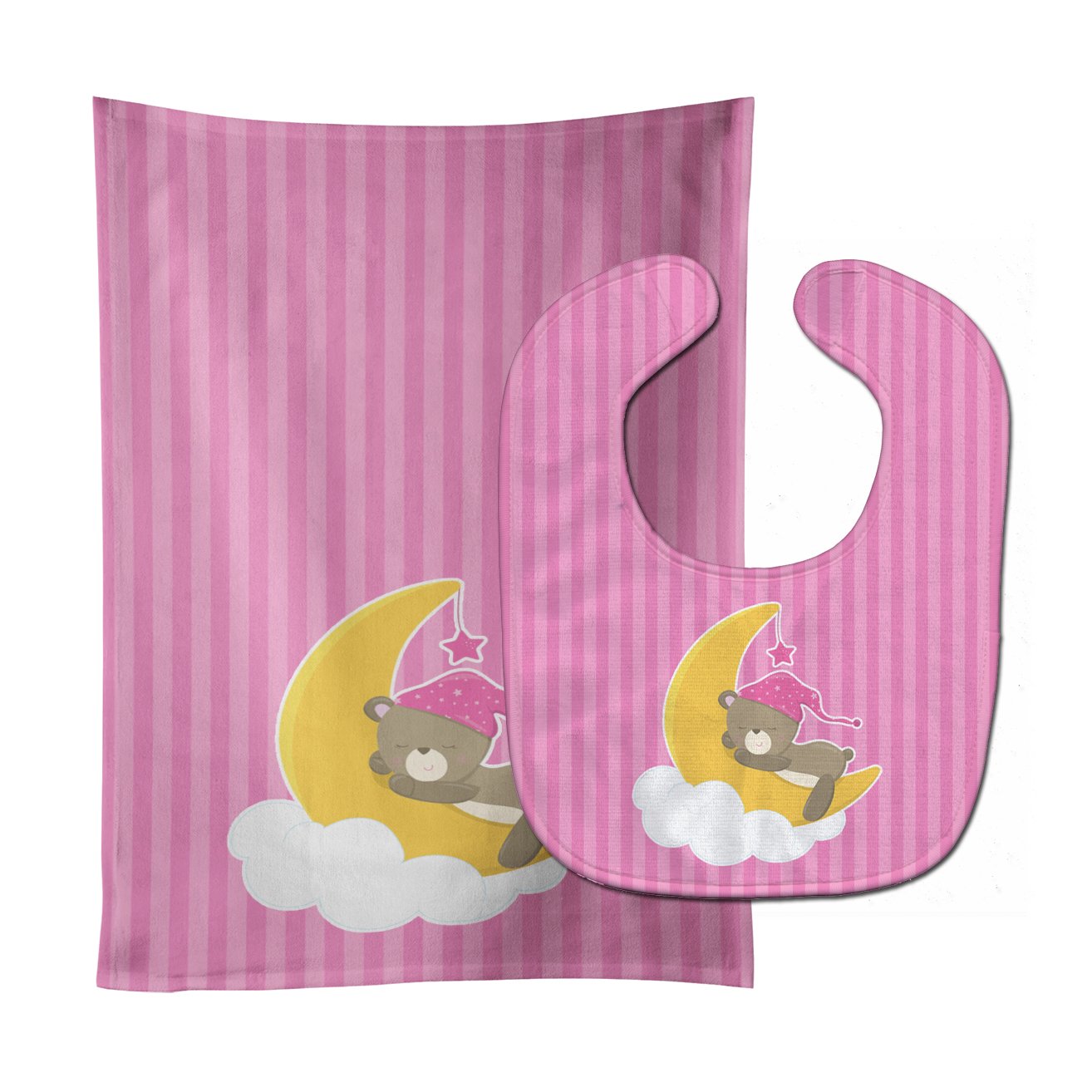 Baby Girl Bear Sleeping Baby Bib & Burp Cloth Easy-Clean Baby Bib Baby Feeding Accessory Baby Mealtime Essential