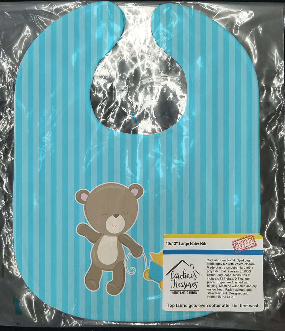 Baby Boy Bear Wagon Baby Bib Easy-Clean Baby Bib Baby Feeding Accessory Baby Mealtime Essential, 10 x 13, Multicolor
