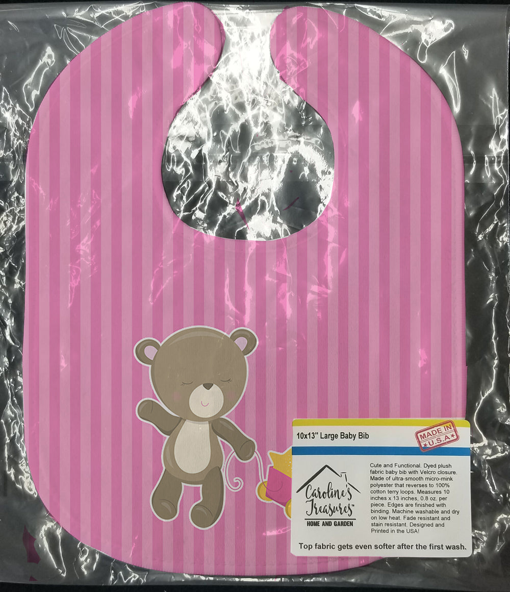 Baby Girl Bear Wagon Baby Bib Easy-Clean Baby Bib Baby Feeding Accessory Baby Mealtime Essential, 10 x 13, Multicolor