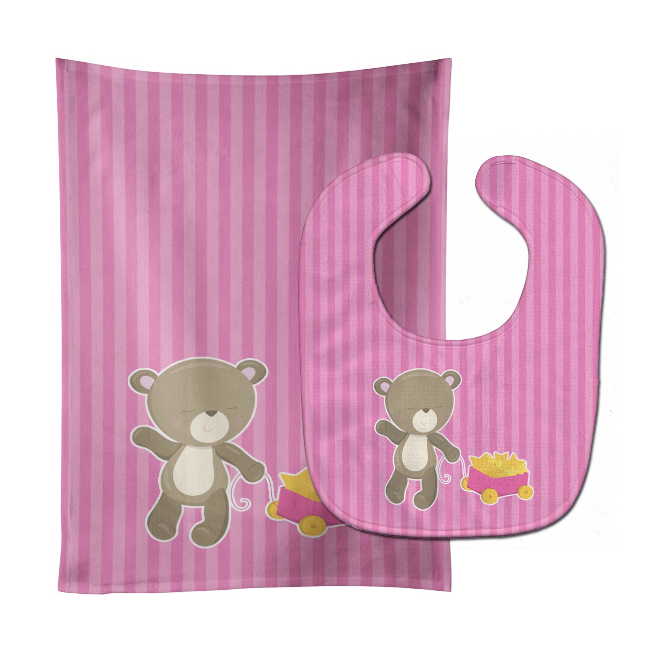 Baby Girl Bear Wagon Baby Bib & Burp Cloth Easy-Clean Baby Bib Baby Feeding Accessory Baby Mealtime Essential