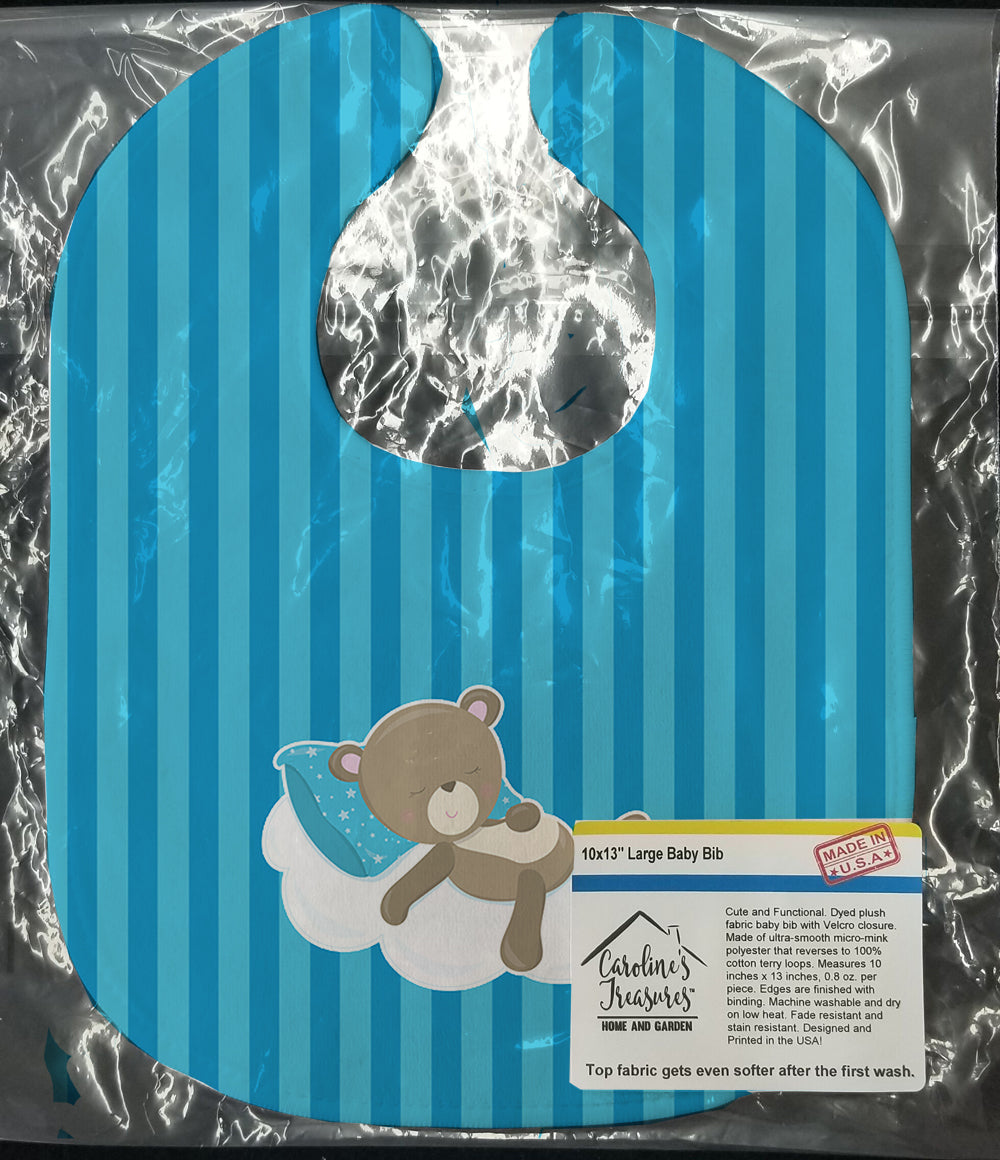 Baby Boy Bear on Cloud Baby Bib Easy-Clean Baby Bib Baby Feeding Accessory Baby Mealtime Essential, 10 x 13, Multicolor