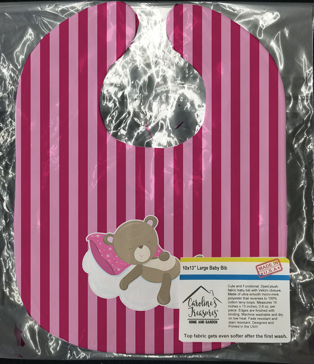 Baby Girl Bear on Cloud Baby Bib Easy-Clean Baby Bib Baby Feeding Accessory Baby Mealtime Essential, 10 x 13, Multicolor