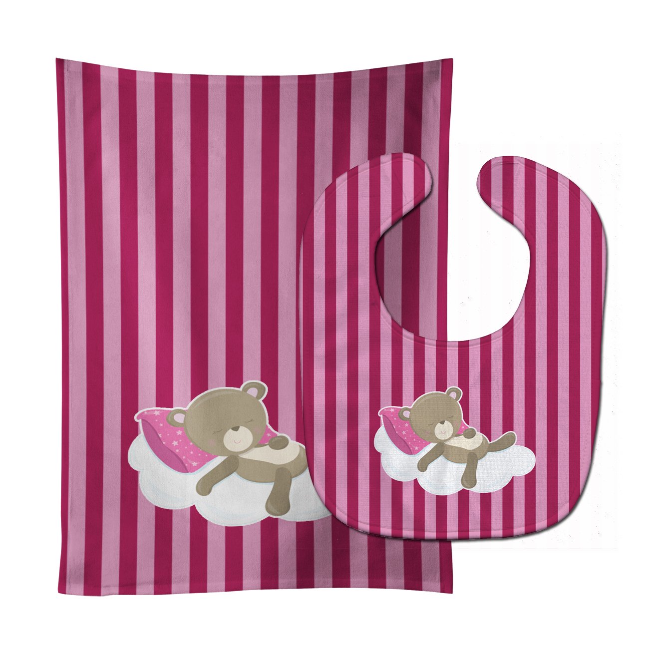 Baby Girl Bear on Cloud Baby Bib & Burp Cloth Easy-Clean Baby Bib Baby Feeding Accessory Baby Mealtime Essential
