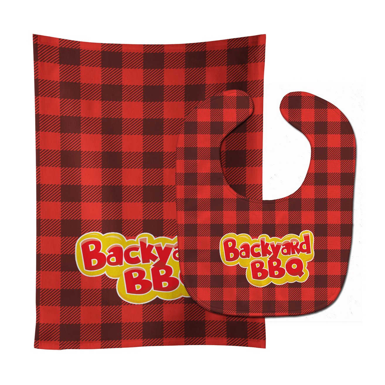 Backyard BBQ on Plaid Baby Bib & Burp Cloth Easy-Clean Baby Bib Baby Feeding Accessory Baby Mealtime Essential