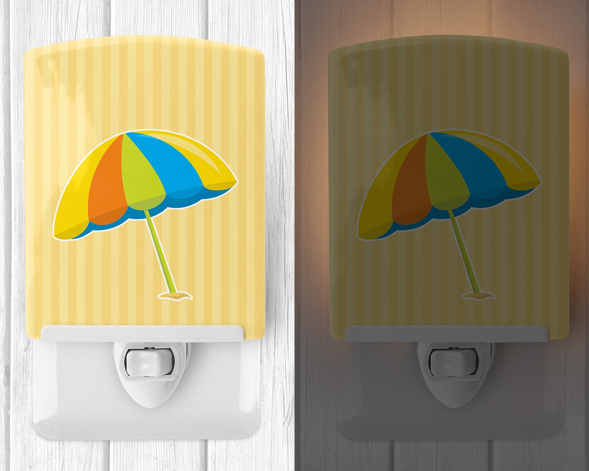Beach Umbrella Ceramic Night Light Compact, UL-Certified, Ideal for Bedroom, Bathroom, Nursery, Hallway, Kitchen, 6x4x3, Multicolor