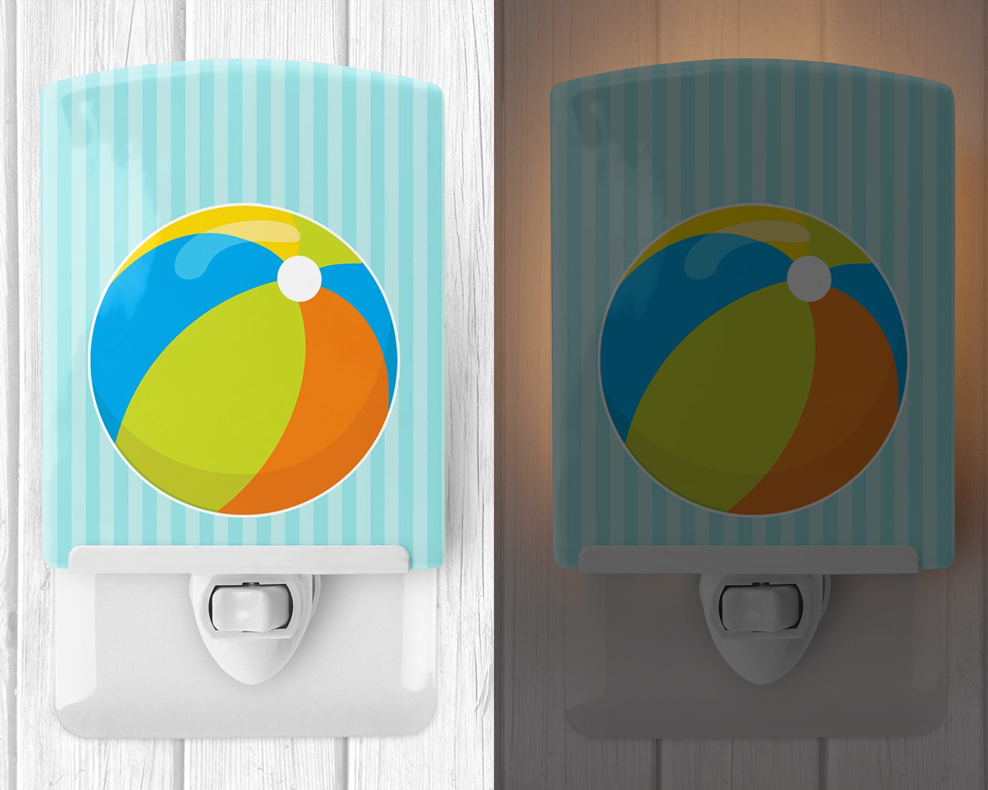 Beach Ball Ceramic Night Light Compact, UL-Certified, Ideal for Bedroom, Bathroom, Nursery, Hallway, Kitchen, 6x4x3, Multicolor