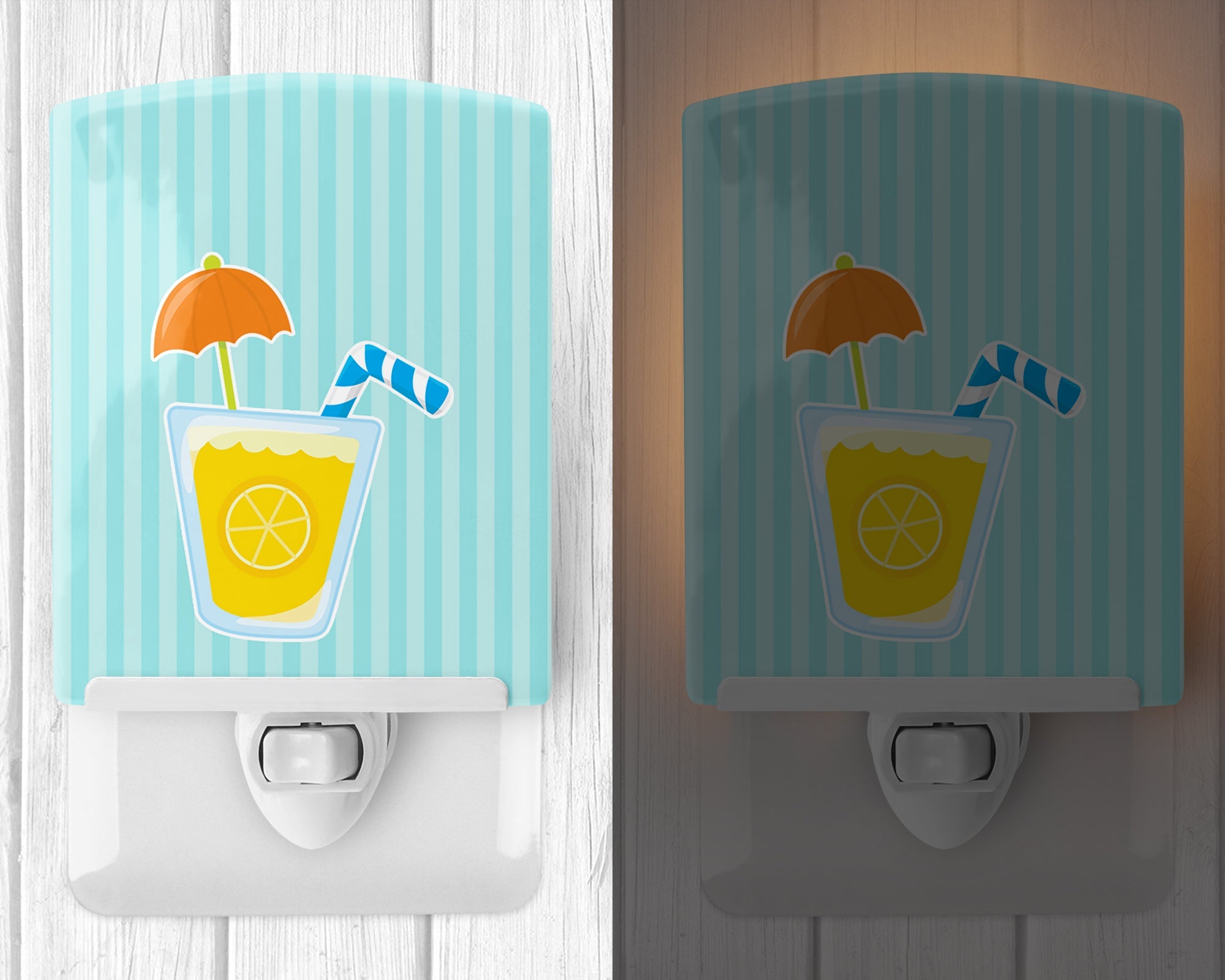Beach Umbrella Drink Ceramic Night Light Compact, UL-Certified, Ideal for Bedroom, Bathroom, Nursery, Hallway, Kitchen, 6x4x3, Multicolor