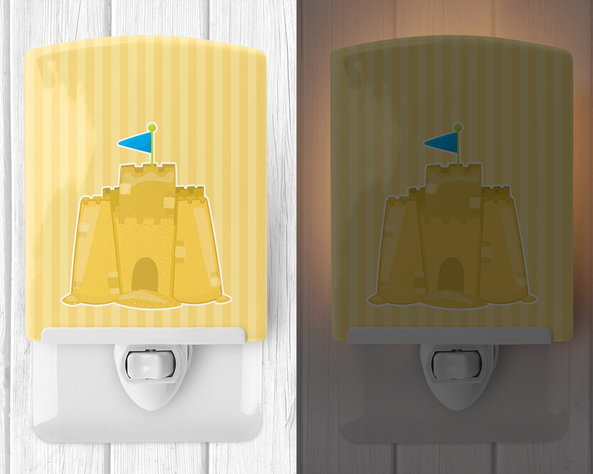 Beach Sand Castle Ceramic Night Light Compact, UL-Certified, Ideal for Bedroom, Bathroom, Nursery, Hallway, Kitchen, 6x4x3, Multicolor
