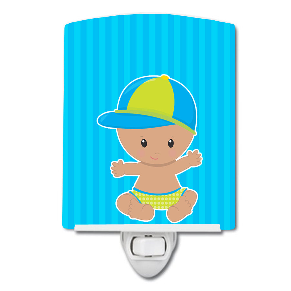 Beach Baby Boy with Hat Ceramic Night Light Compact, UL-Certified, Ideal for Bedroom, Bathroom, Nursery, Hallway, Kitchen, 6x4x3, Multicolor