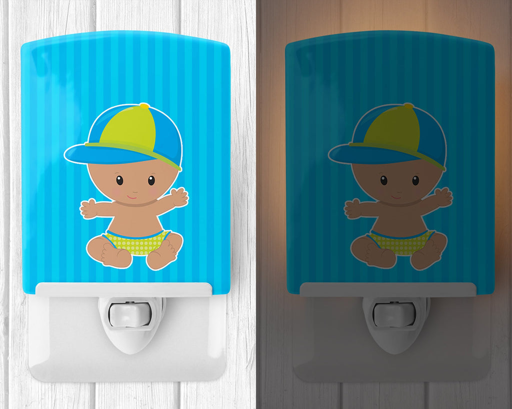 Beach Baby Boy with Hat Ceramic Night Light Compact, UL-Certified, Ideal for Bedroom, Bathroom, Nursery, Hallway, Kitchen, 6x4x3, Multicolor