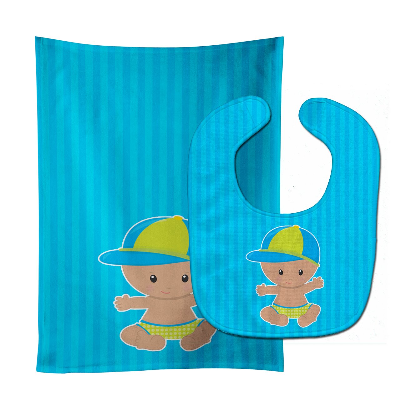 Beach Baby Boy with Hat Baby Bib & Burp Cloth Easy-Clean Baby Bib Baby Feeding Accessory Baby Mealtime Essential