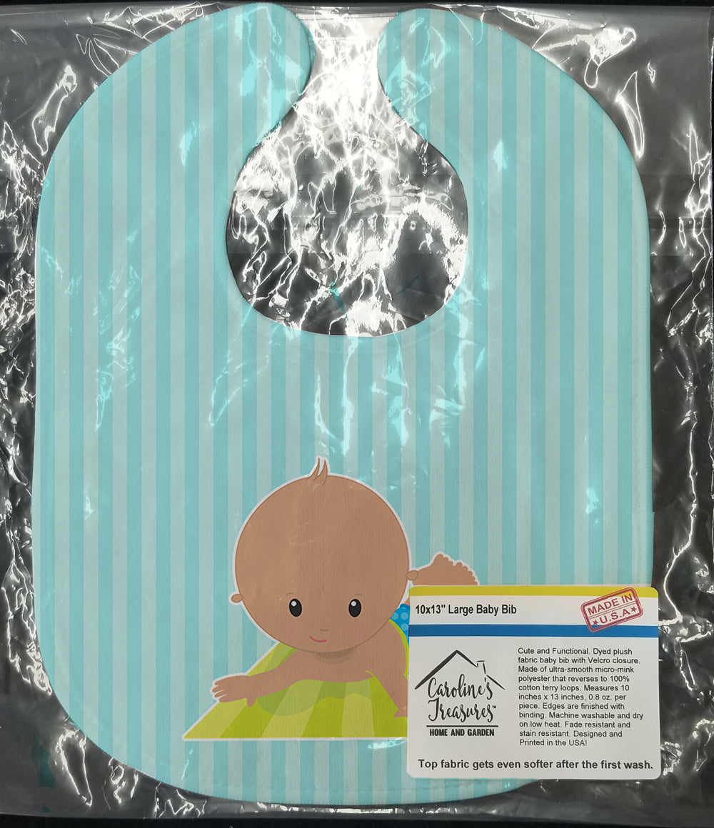 Beach Baby Boy on mat Baby Bib Easy-Clean Baby Bib Baby Feeding Accessory Baby Mealtime Essential, 10 x 13, Multicolor