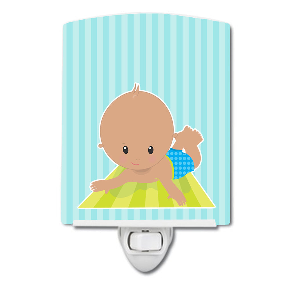 Beach Baby Boy on mat Ceramic Night Light Compact, UL-Certified, Ideal for Bedroom, Bathroom, Nursery, Hallway, Kitchen, 6x4x3, Multicolor