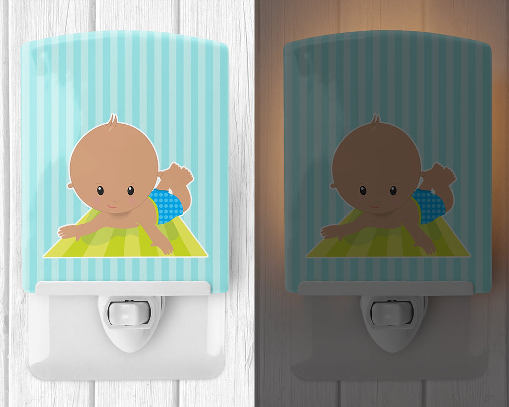 Beach Baby Boy on mat Ceramic Night Light Compact, UL-Certified, Ideal for Bedroom, Bathroom, Nursery, Hallway, Kitchen, 6x4x3, Multicolor