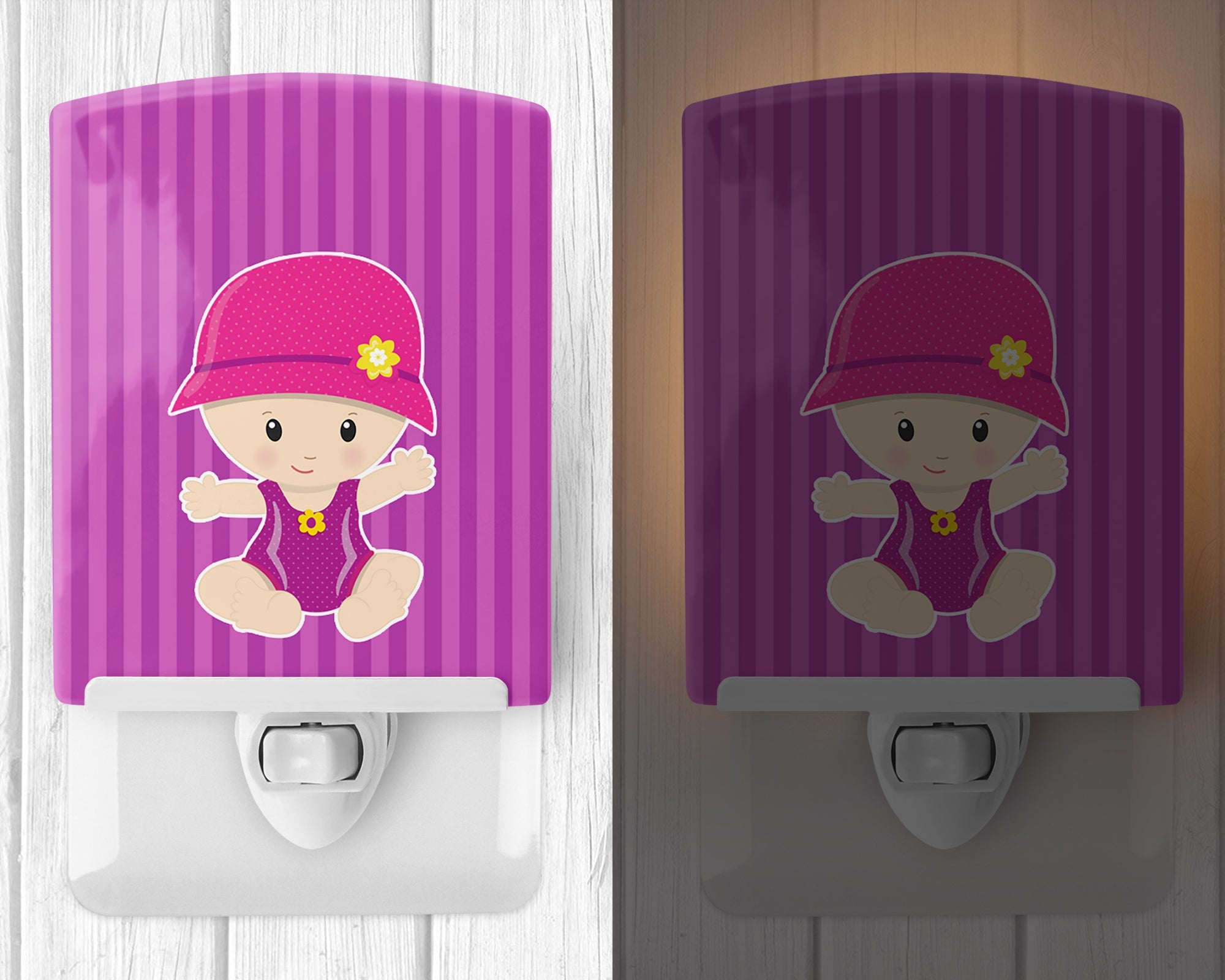 Beach Baby Girl Jolee Ceramic Night Light Compact, UL-Certified, Ideal for Bedroom, Bathroom, Nursery, Hallway, Kitchen, 6x4x3, Multicolor