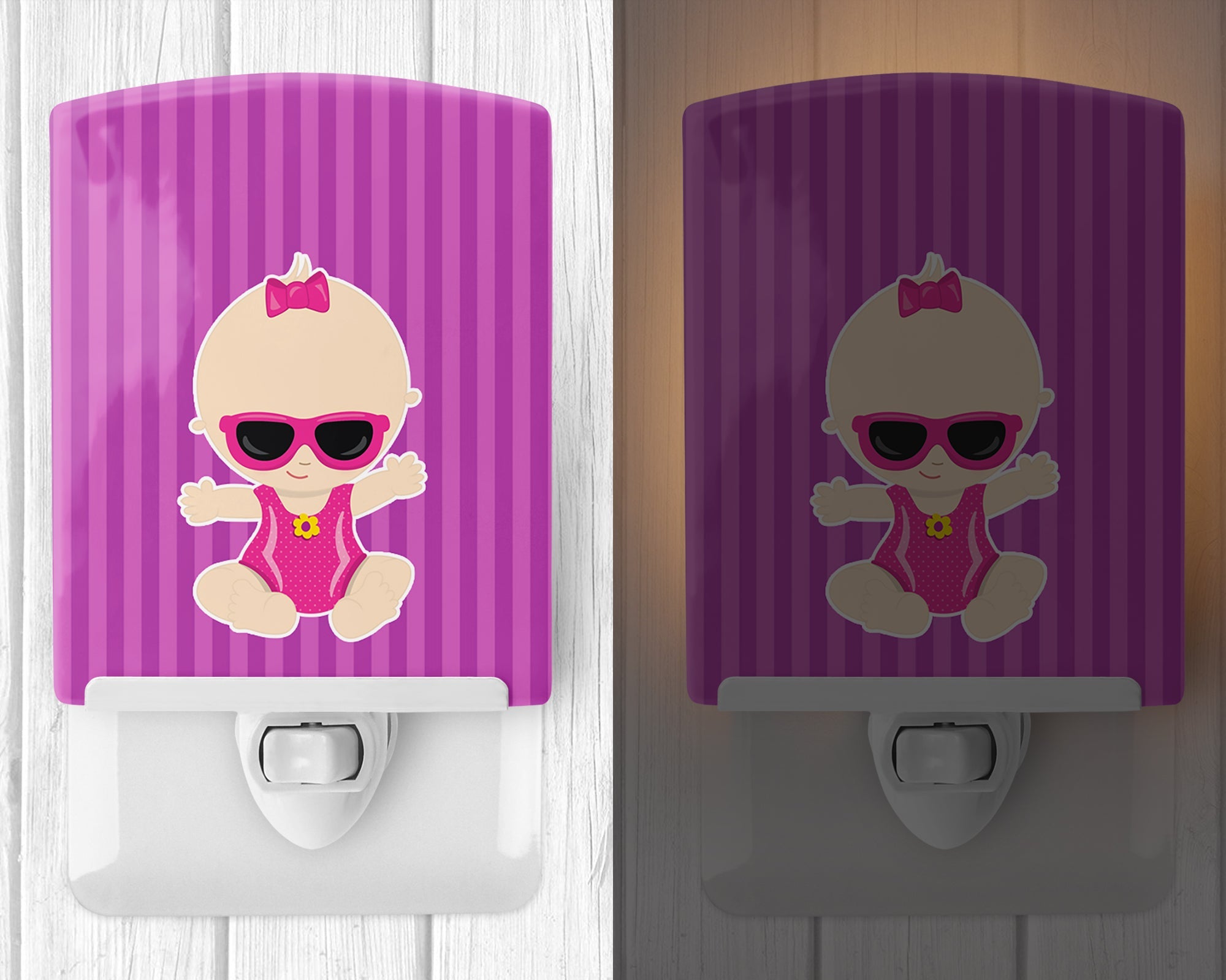 Beach Baby Girl Sunglasses Sarah Ceramic Night Light Compact, UL-Certified, Ideal for Bedroom, Bathroom, Nursery, Hallway, Kitchen, 6x4x3, Multicolor