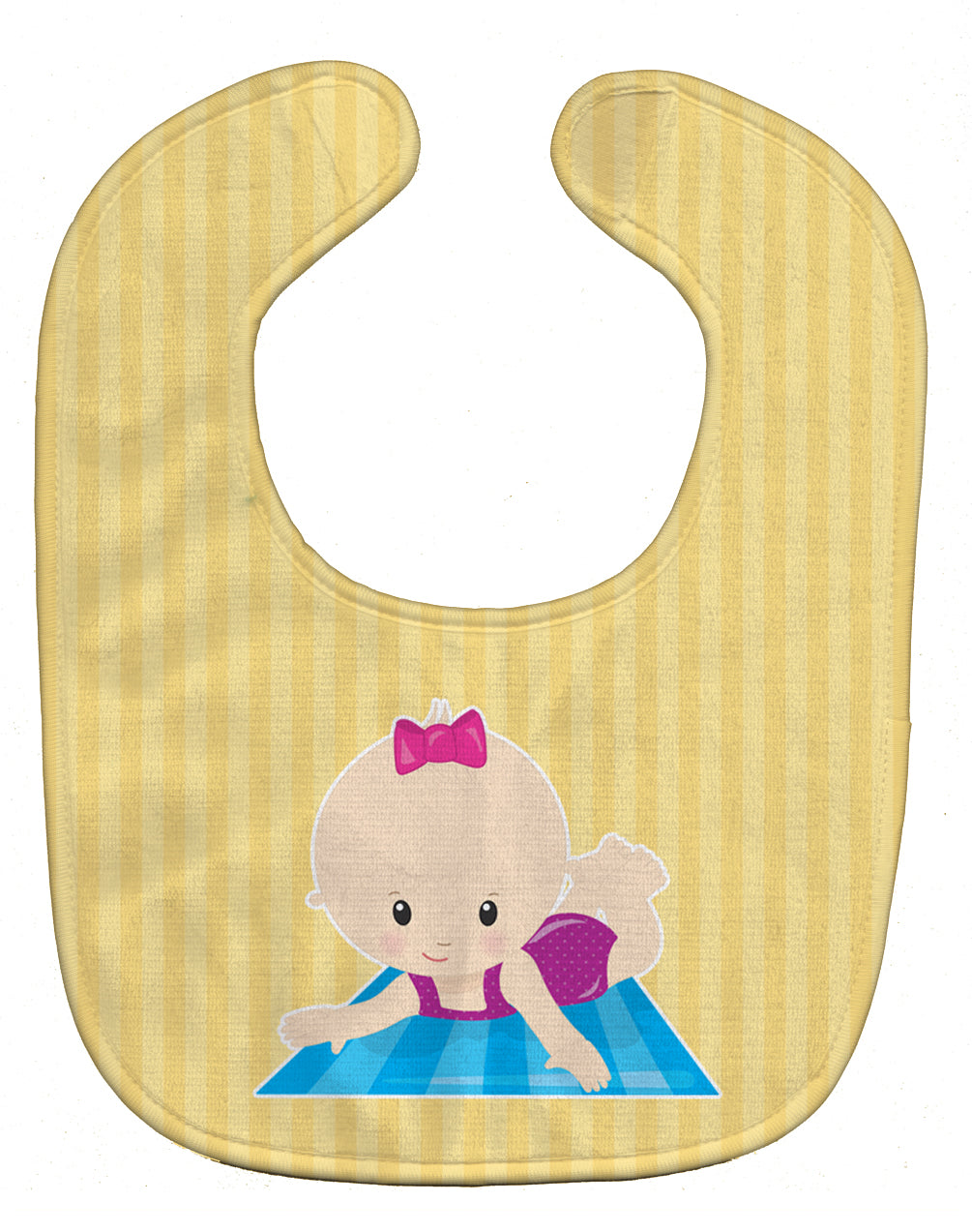 Beach Baby Girl on Mat Baby Bib Easy-Clean Baby Bib Baby Feeding Accessory Baby Mealtime Essential, 10 x 13, Multicolor