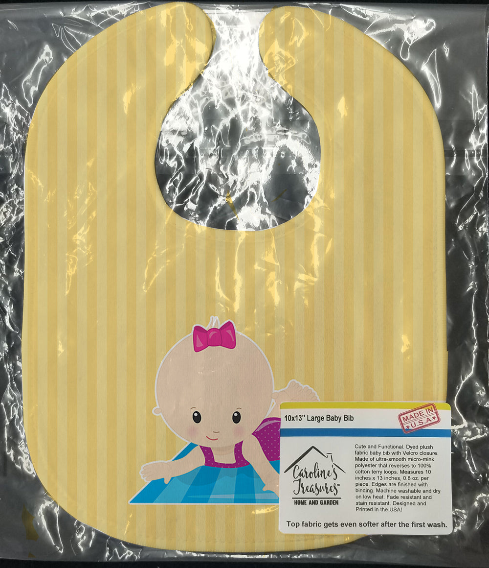 Beach Baby Girl on Mat Baby Bib Easy-Clean Baby Bib Baby Feeding Accessory Baby Mealtime Essential, 10 x 13, Multicolor