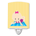 Beach Baby Girl on Mat Ceramic Night Light Compact, UL-Certified, Ideal for Bedroom, Bathroom, Nursery, Hallway, Kitchen, 6x4x3, Multicolor
