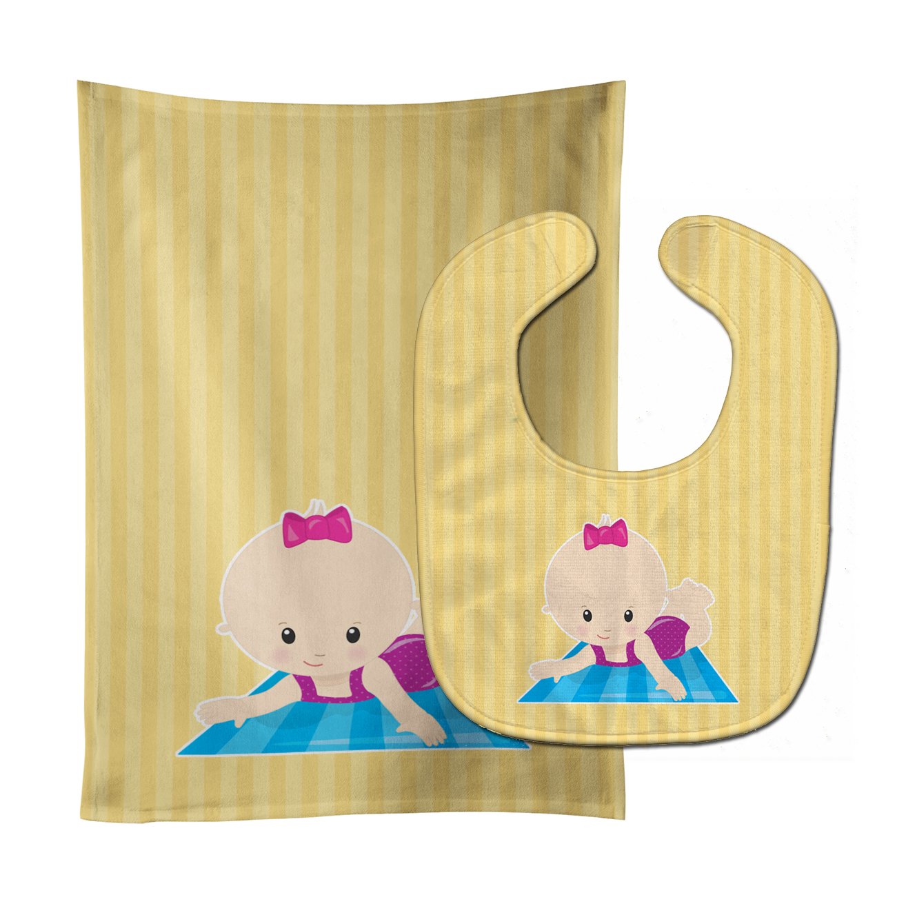 Beach Baby Girl on Mat Baby Bib & Burp Cloth Easy-Clean Baby Bib Baby Feeding Accessory Baby Mealtime Essential