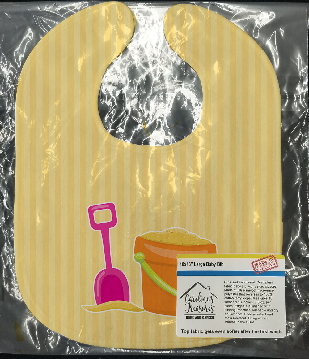 Beach Baby Girl Bucket of Sand Baby Bib Easy-Clean Baby Bib Baby Feeding Accessory Baby Mealtime Essential, 10 x 13, Multicolor