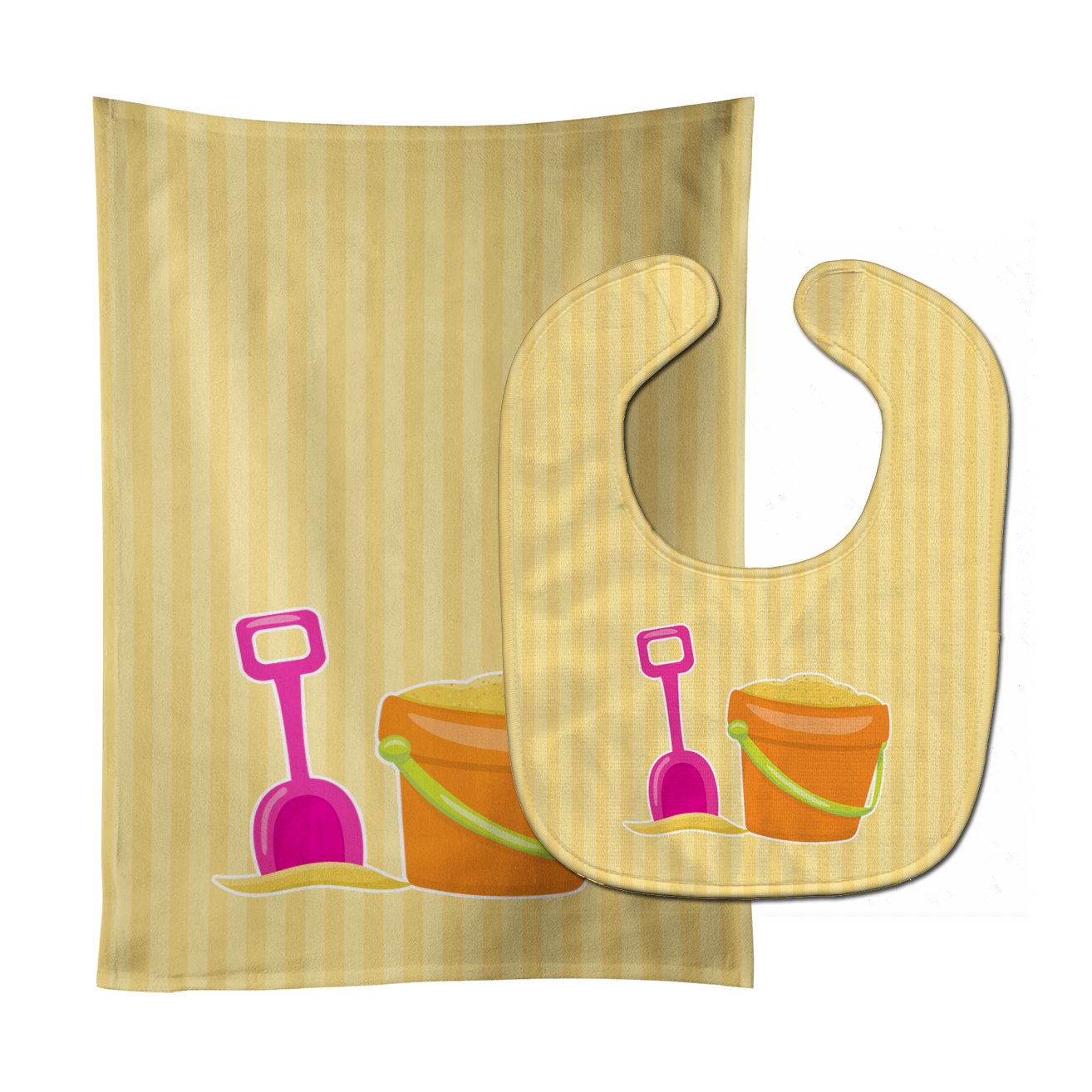 Beach Baby Girl Bucket of Sand Baby Bib & Burp Cloth Easy-Clean Baby Bib Baby Feeding Accessory Baby Mealtime Essential