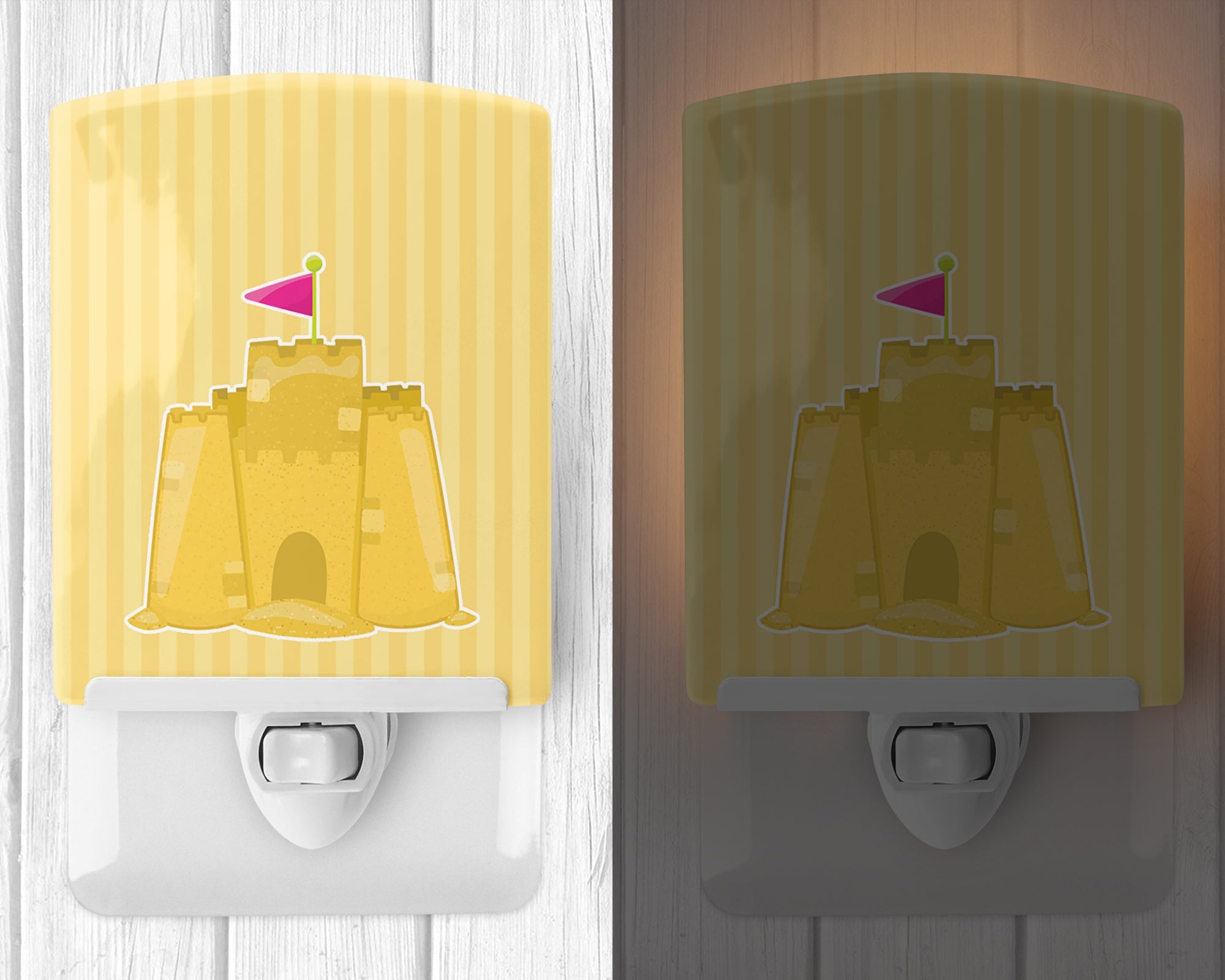 Beach Baby Girl Sand Castle Ceramic Night Light Compact, UL-Certified, Ideal for Bedroom, Bathroom, Nursery, Hallway, Kitchen, 6x4x3, Multicolor