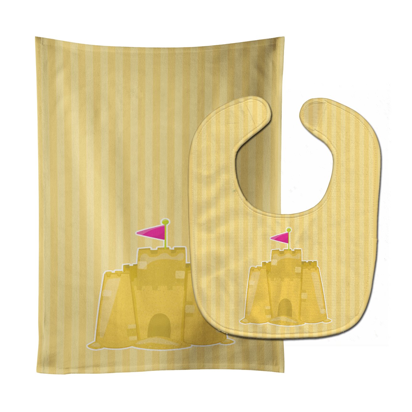 Beach Baby Girl Sand Castle Baby Bib & Burp Cloth Easy-Clean Baby Bib Baby Feeding Accessory Baby Mealtime Essential