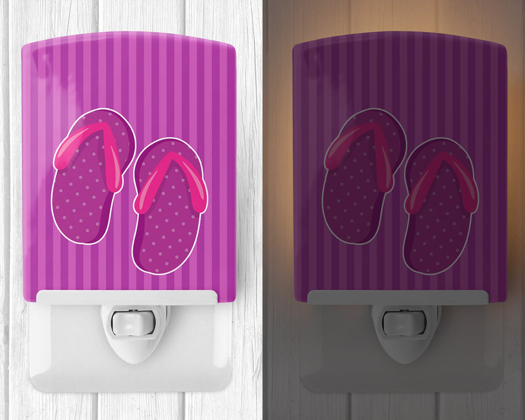Beach Baby Girl Flip Flops Ceramic Night Light Compact, UL-Certified, Ideal for Bedroom, Bathroom, Nursery, Hallway, Kitchen, 6x4x3, Multicolor