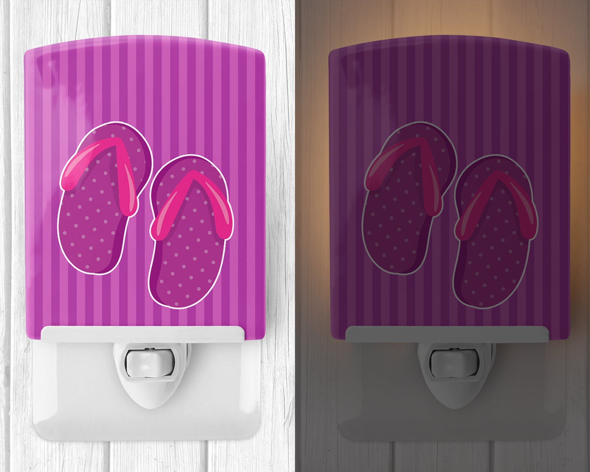 Beach Baby Girl Flip Flops Ceramic Night Light Compact, UL-Certified, Ideal for Bedroom, Bathroom, Nursery, Hallway, Kitchen, 6x4x3, Multicolor