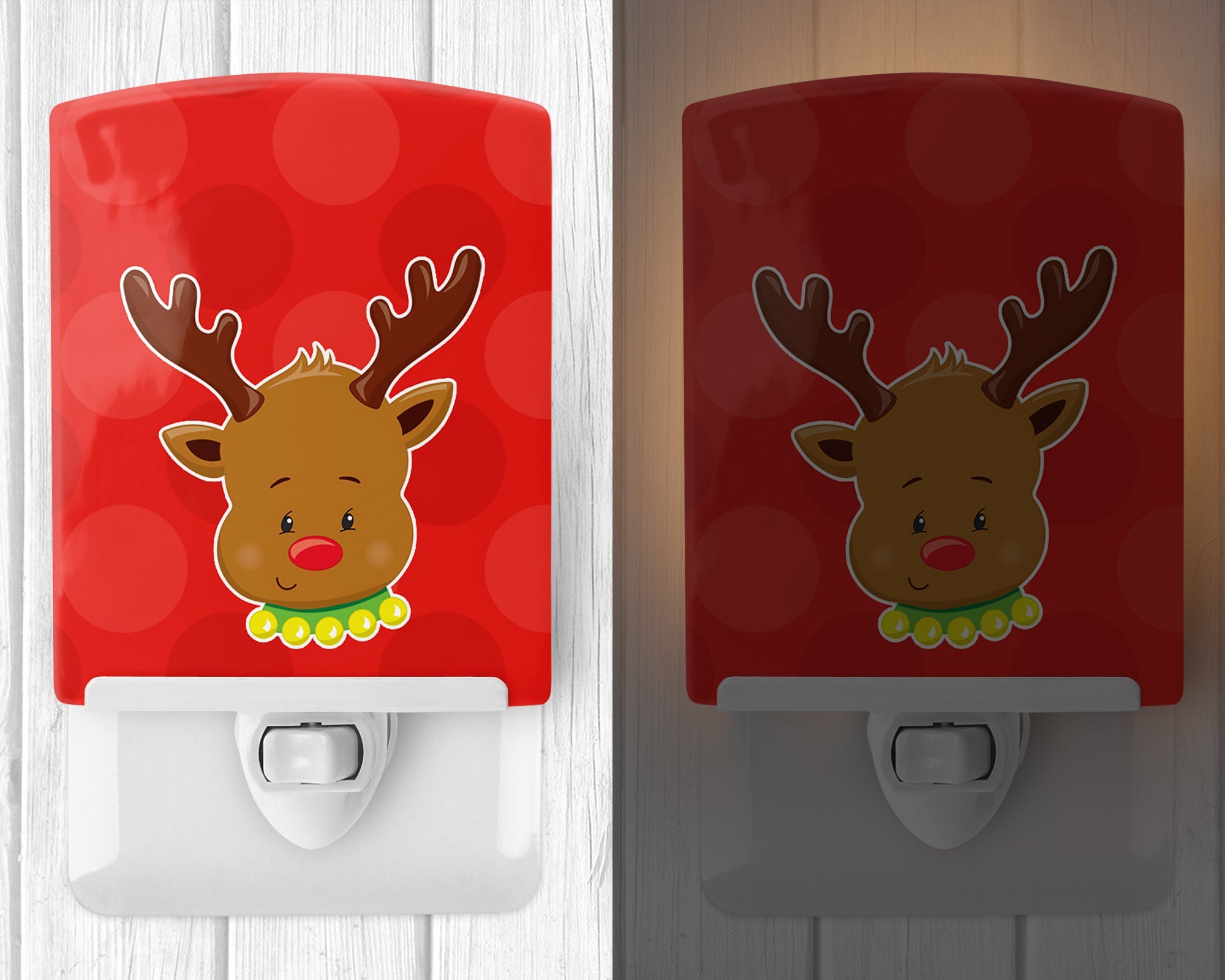 Christmas Reindeer #1 Ceramic Night Light Compact, UL-Certified, Ideal for Bedroom, Bathroom, Nursery, Hallway, Kitchen, 6x4x3, Multicolor