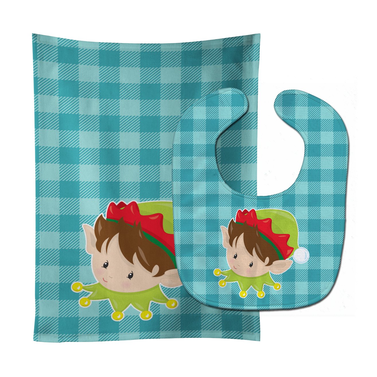 Christmas Brunette Boy Elf Baby Bib & Burp Cloth Easy-Clean Baby Bib Baby Feeding Accessory Baby Mealtime Essential