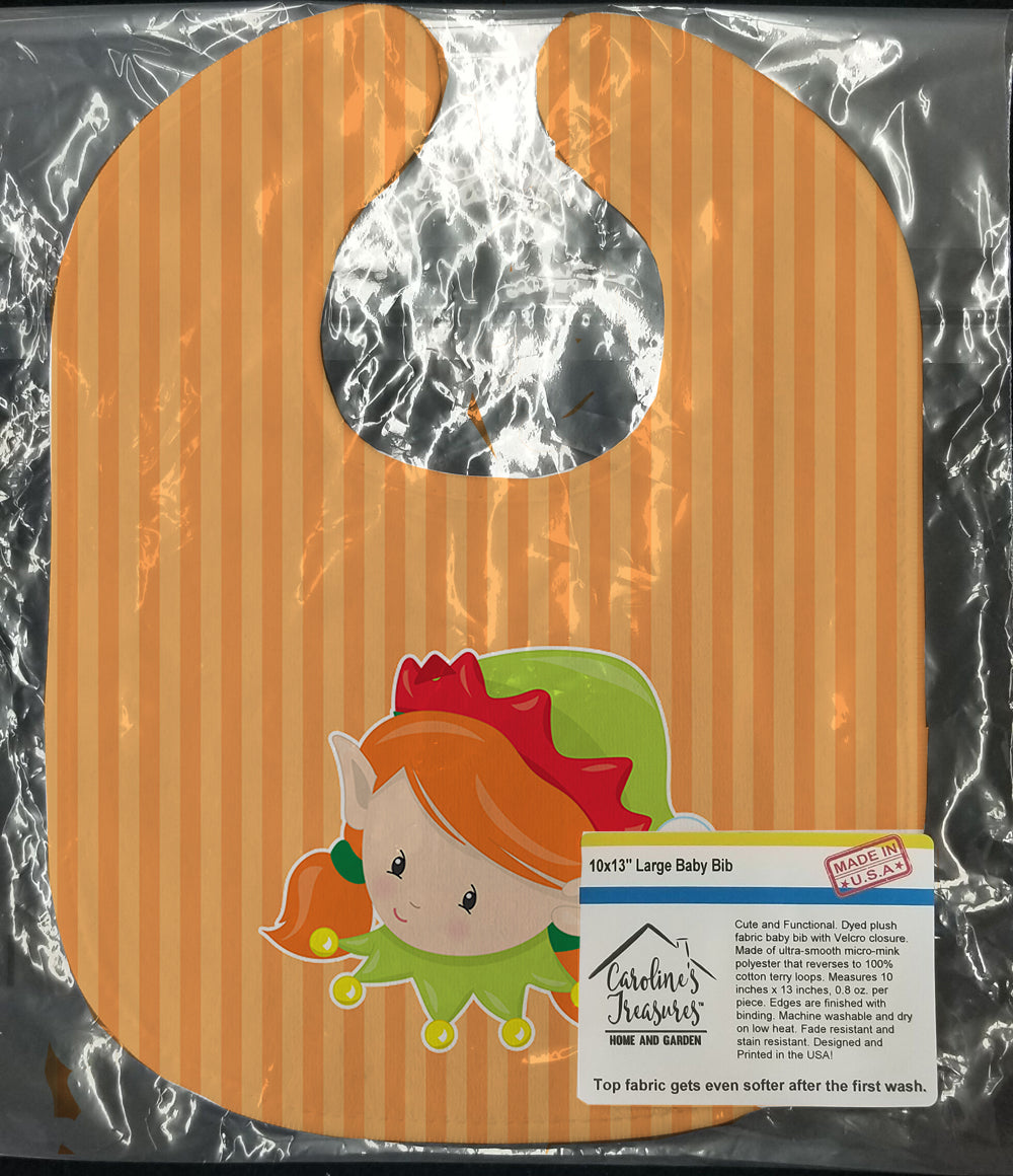 Christmas Ginger Girl Elf Baby Bib Easy-Clean Baby Bib Baby Feeding Accessory Baby Mealtime Essential, 10 x 13, Multicolor