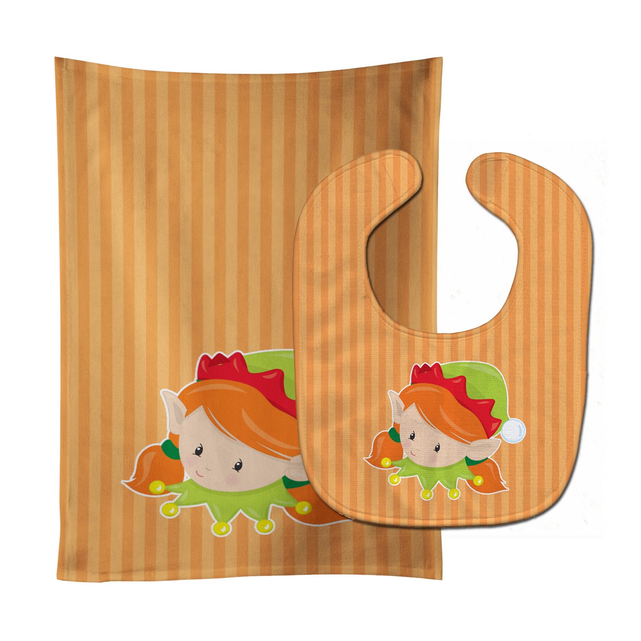 Christmas Ginger Girl Elf Baby Bib & Burp Cloth Easy-Clean Baby Bib Baby Feeding Accessory Baby Mealtime Essential