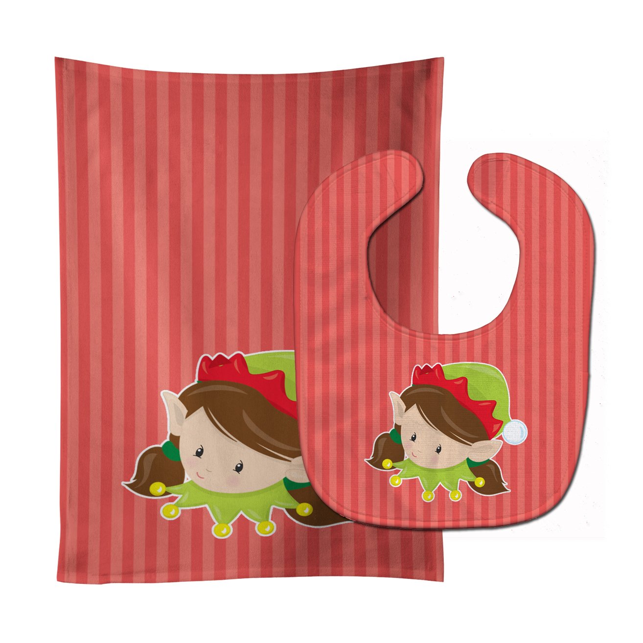 Christmas Brunette Girl Elf Baby Bib & Burp Cloth Easy-Clean Baby Bib Baby Feeding Accessory Baby Mealtime Essential