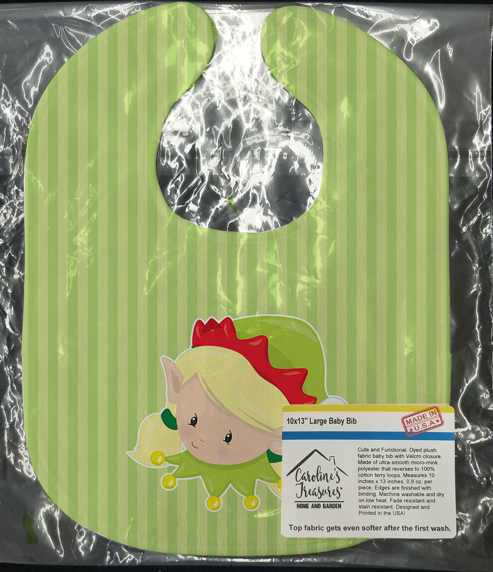 Christmas Blonde Girl Elf Susie Baby Bib Easy-Clean Baby Bib Baby Feeding Accessory Baby Mealtime Essential, 10 x 13, Multicolor