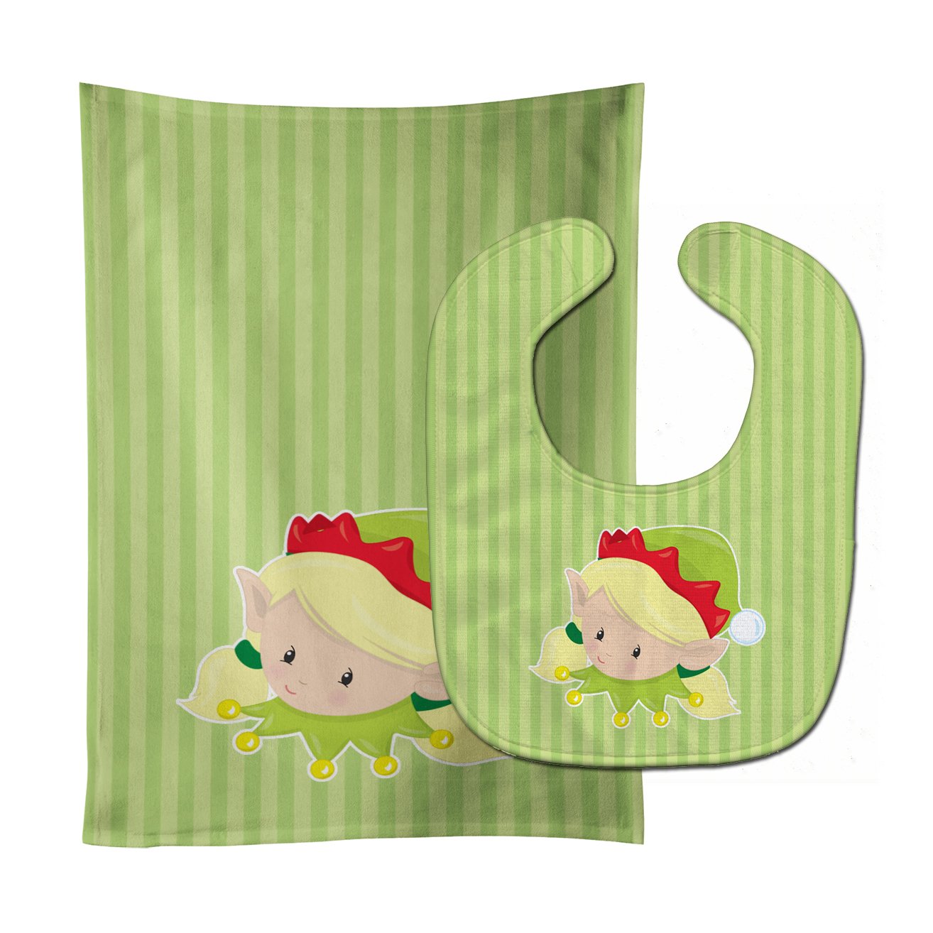 Christmas Blonde Girl Elf Susie Baby Bib & Burp Cloth Easy-Clean Baby Bib Baby Feeding Accessory Baby Mealtime Essential