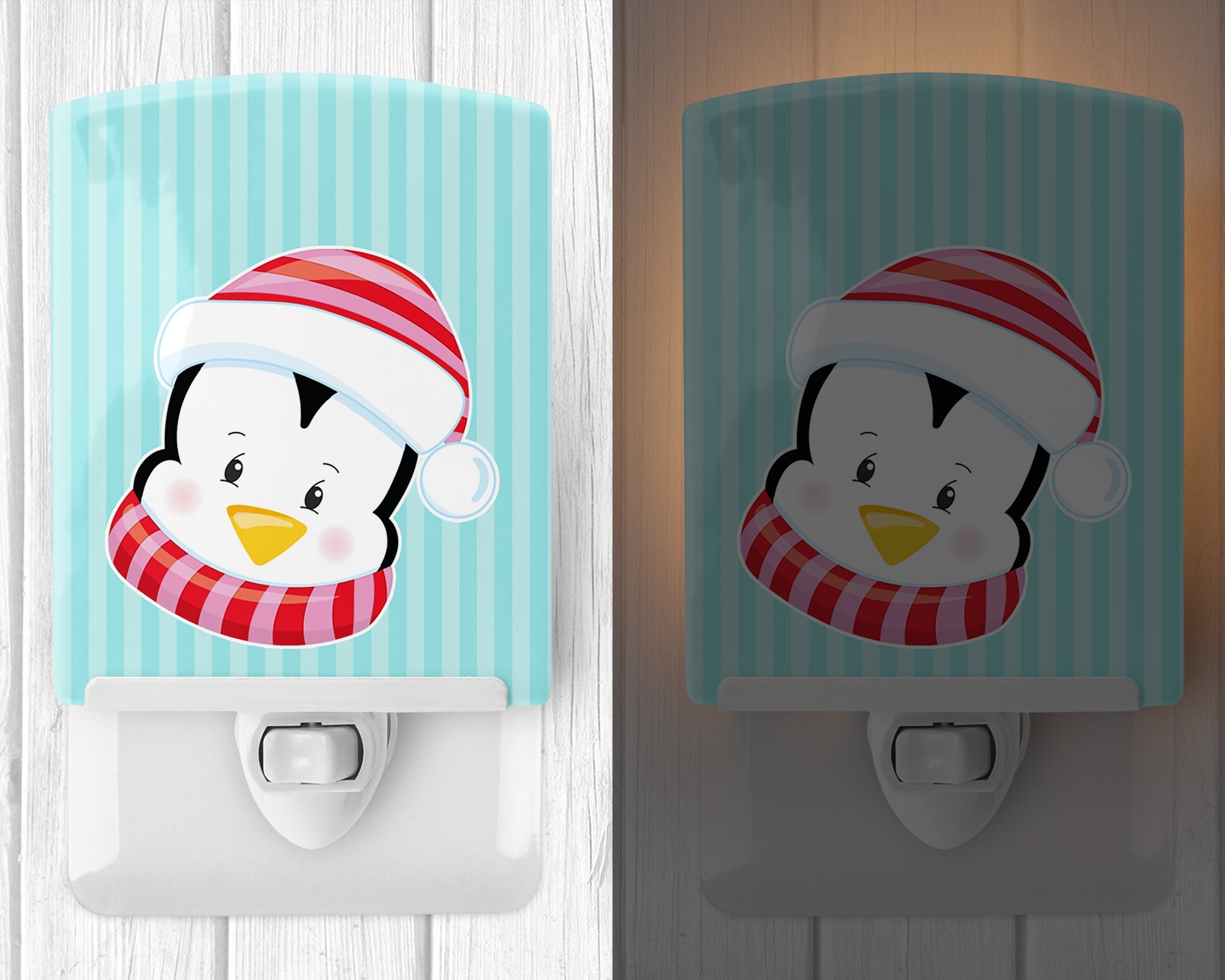 Christmas Penquin #1 Ceramic Night Light Compact, UL-Certified, Ideal for Bedroom, Bathroom, Nursery, Hallway, Kitchen, 6x4x3, Multicolor