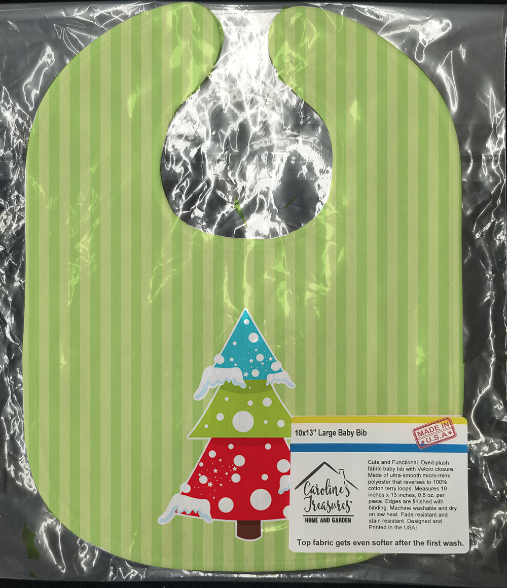 Merry Christmas Tree and Stripes Baby Bib Easy-Clean Baby Bib Baby Feeding Accessory Baby Mealtime Essential, 10 x 13, Multicolor