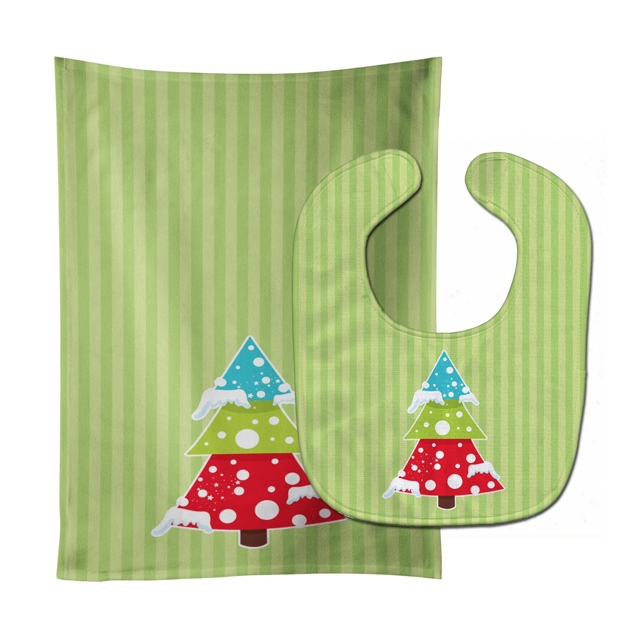 Merry Christmas Tree and Stripes Baby Bib & Burp Cloth Easy-Clean Baby Bib Baby Feeding Accessory Baby Mealtime Essential