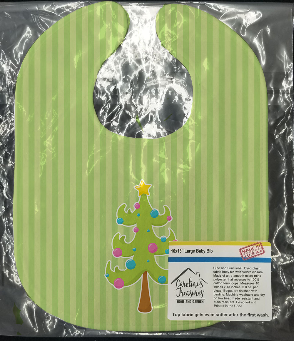 Holiday Christmas Tree and Stripes Baby Bib Easy-Clean Baby Bib Baby Feeding Accessory Baby Mealtime Essential, 10 x 13, Multicolor