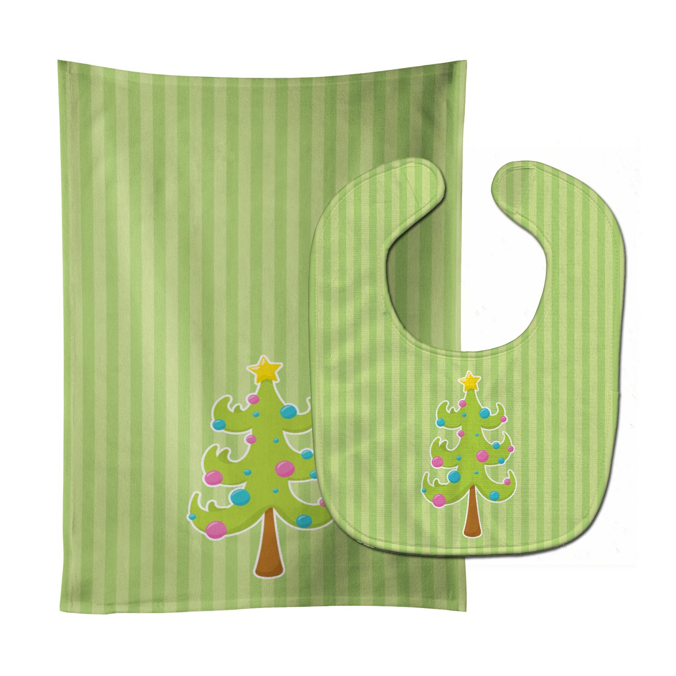 Holiday Christmas Tree and Stripes Baby Bib & Burp Cloth Easy-Clean Baby Bib Baby Feeding Accessory Baby Mealtime Essential