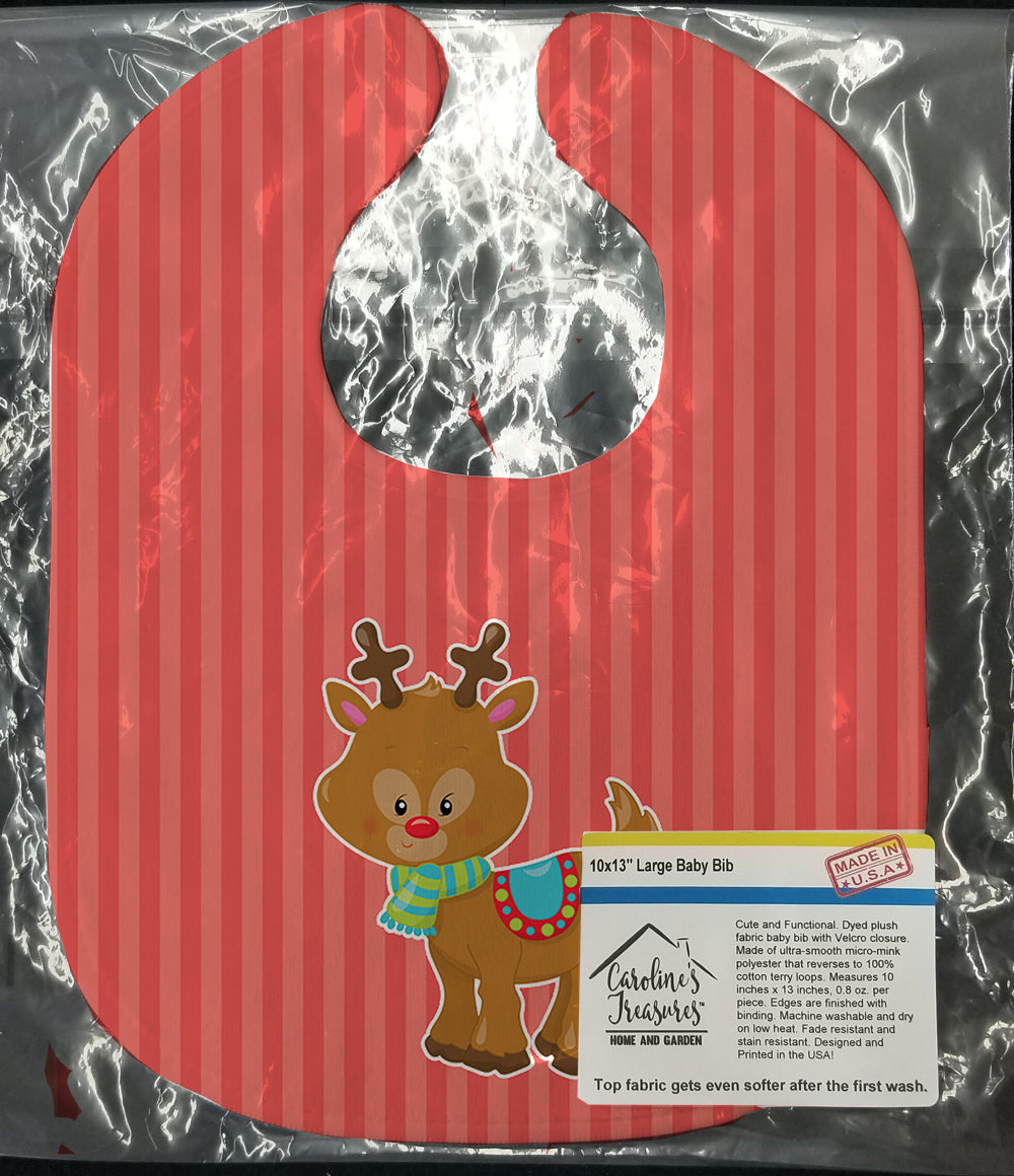Christmas Reindeer and Stripes Baby Bib Easy-Clean Baby Bib Baby Feeding Accessory Baby Mealtime Essential, 10 x 13, Multicolor