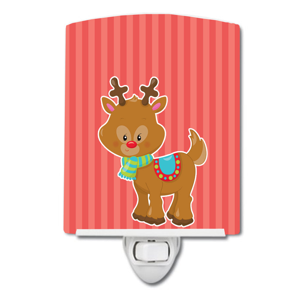Christmas Reindeer and Stripes Ceramic Night Light Compact, UL-Certified, Ideal for Bedroom, Bathroom, Nursery, Hallway, Kitchen, 6x4x3, Multicolor