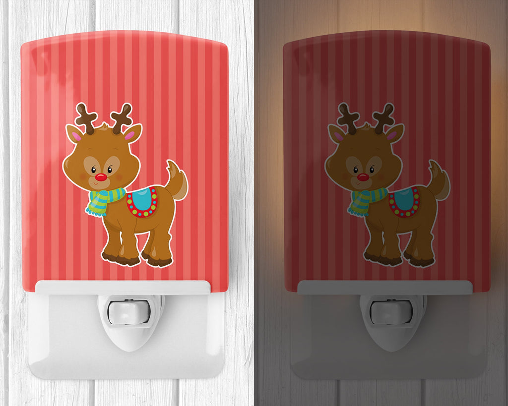 Christmas Reindeer and Stripes Ceramic Night Light Compact, UL-Certified, Ideal for Bedroom, Bathroom, Nursery, Hallway, Kitchen, 6x4x3, Multicolor