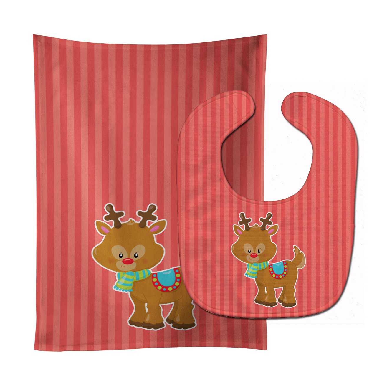 Christmas Reindeer and Stripes Baby Bib & Burp Cloth Easy-Clean Baby Bib Baby Feeding Accessory Baby Mealtime Essential
