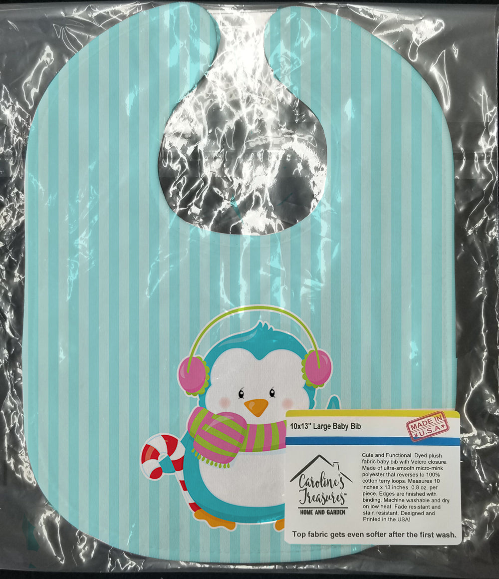 Christmas Penguin and Stripes Baby Bib Easy-Clean Baby Bib Baby Feeding Accessory Baby Mealtime Essential, 10 x 13, Multicolor
