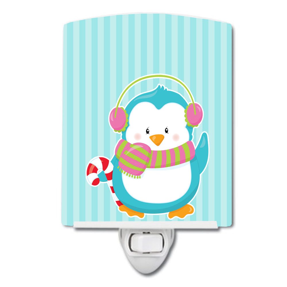 Christmas Penguin and Stripes Ceramic Night Light Compact, UL-Certified, Ideal for Bedroom, Bathroom, Nursery, Hallway, Kitchen, 6x4x3, Multicolor