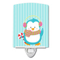 Christmas Penguin and Stripes Ceramic Night Light Compact, UL-Certified, Ideal for Bedroom, Bathroom, Nursery, Hallway, Kitchen, 6x4x3, Multicolor